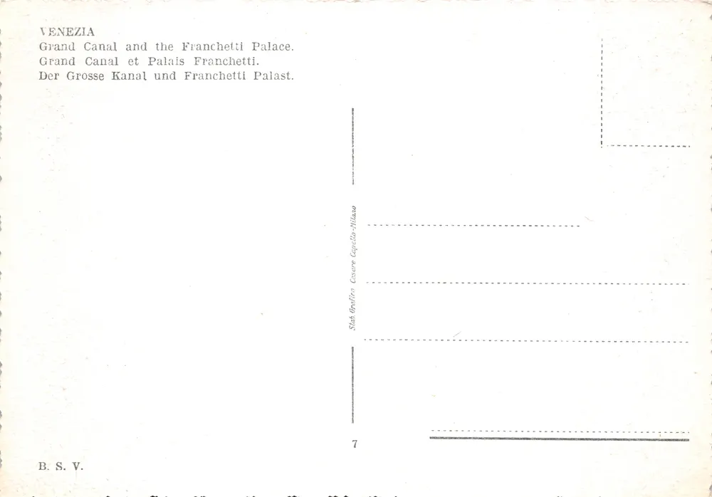 Venetien — Großer Kanal und Palazzo Franchetti — Verlag B.S.V. Nr. 7 - Rückseite
