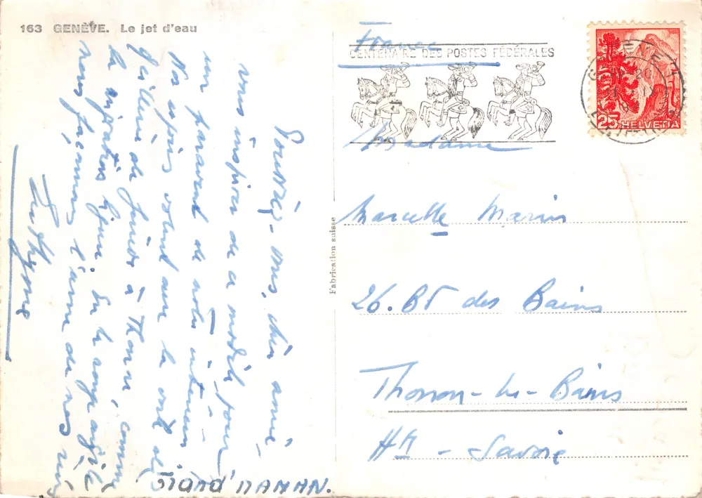 Genève — Le jet d'eau — éditeur GENÈVE. Le jet d'eau, n° 163 - Verso