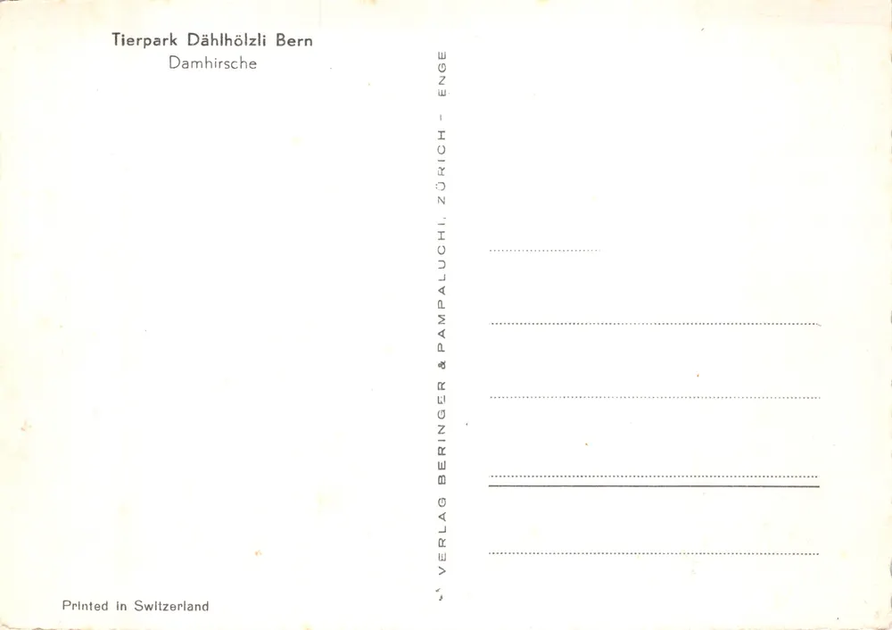 Wälder von Bern – Elche – Verlag VERLAG BERINGER & PAMPALUCHI ZÜRICH - Rückseite