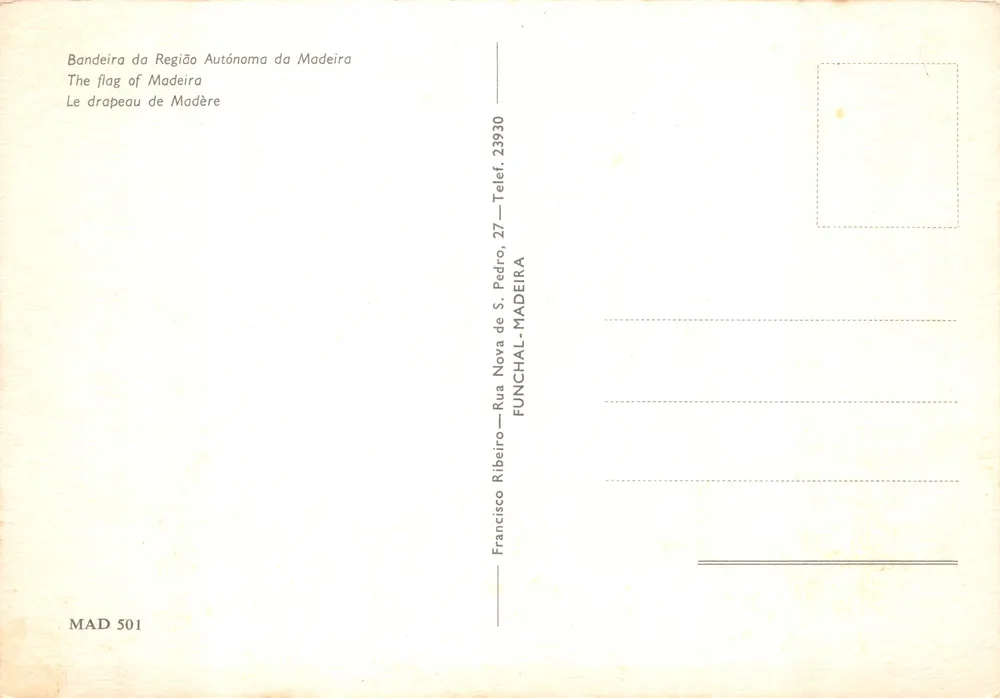 Flagge der Autonomen Region Madeira — Verlag Francisco Ribeiro, Nr. MAD 501 - Rückseite