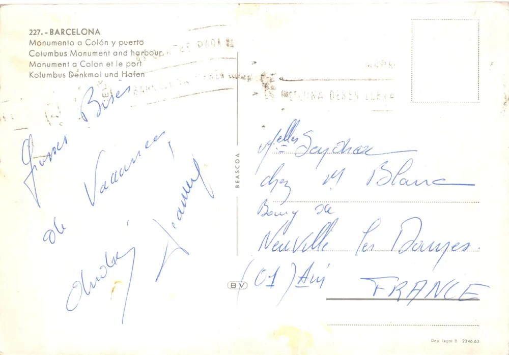 Barcelone — Monument à Colón et port — éditeur BEASCOA n°227 - Verso