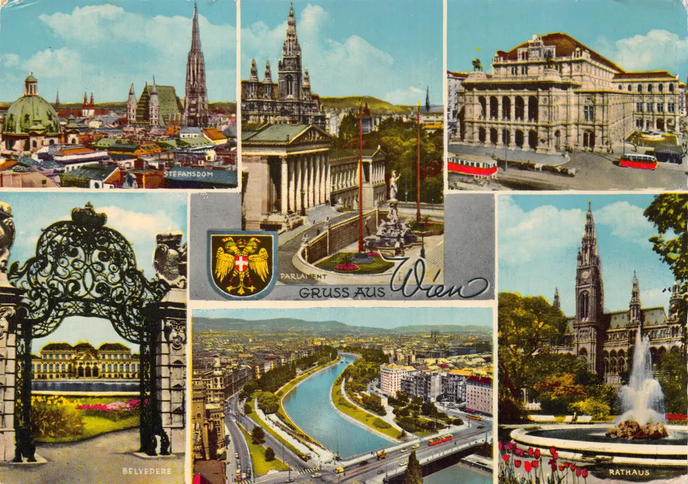 Vienne — vue panoramique avec édifices emblématiques — éditeur BELVEDERE, n° C 5 551 - Recto