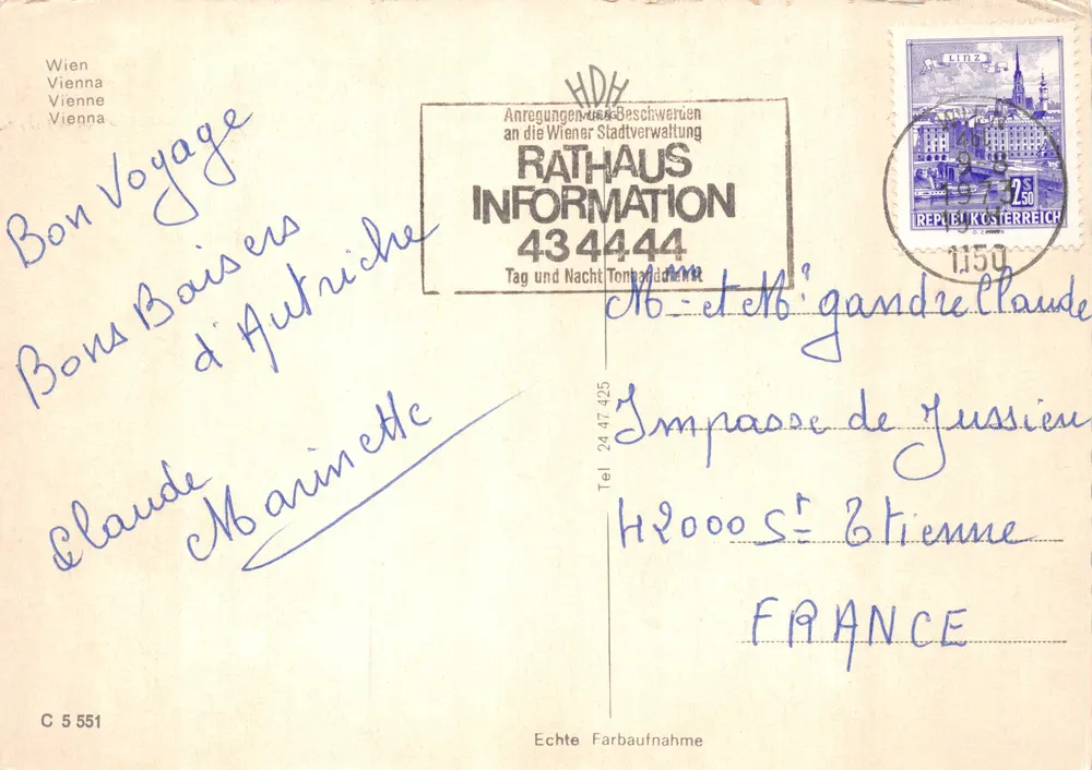 Vienne — vue panoramique avec édifices emblématiques — éditeur BELVEDERE, n° C 5 551 - Verso