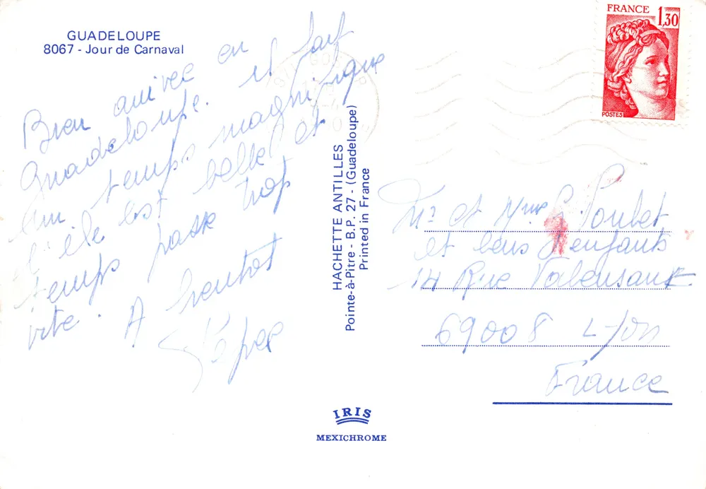 Guadeloupe — Jour de Carnaval — éditeur IRIS, n° 8067 - Verso