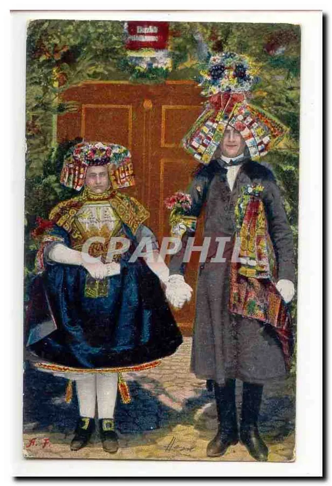 Casais em trajes tradicionais — Editor: J. F. — Número de série: 1234 - Frente