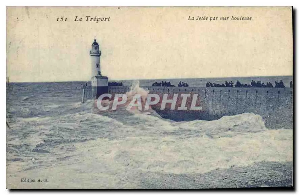 Le Tréport — A Pontão sob mar agitado — Edição A. B. n° 151 - Frente
