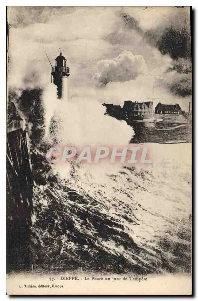 Dieppe - La Torre di Fari in un Giorno di Tempesta — L. Vidière, editore, Dieppe, n°77 - Recto
