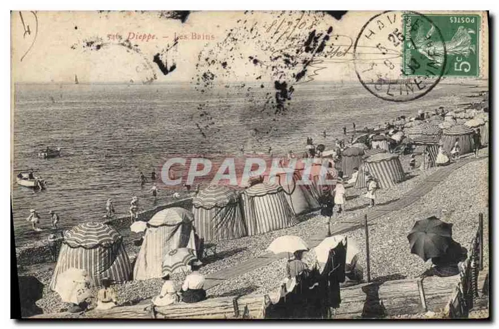 Dieppe — Les Bains — Bilhete postal antigo n°546, editor não visível - Frente