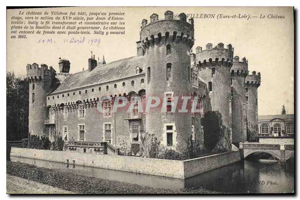 Castelo de Villebon (Eure-et-Loir) — Vista do castelo cercado por fosse com ponte levadiça — ND Phot. - Frente