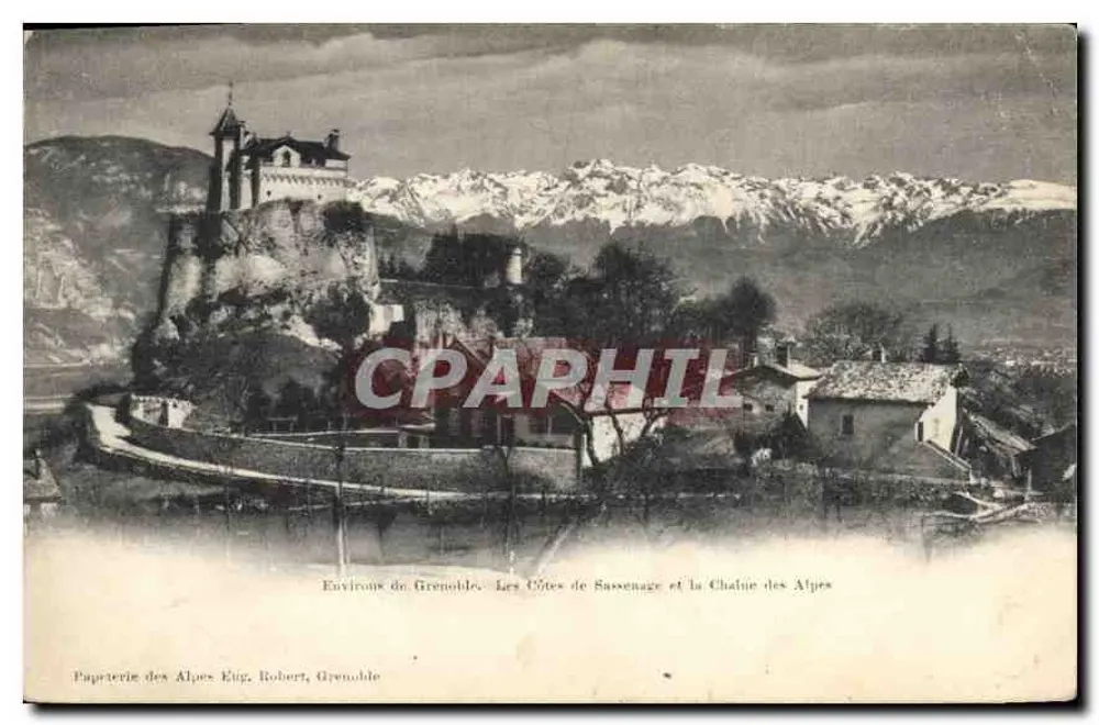 Umgebung von Grenoble — Die Höhen von Sassenage und die Alpenkette — Papeterie des Alpes Eug. Robert, Grenoble - Vorderseite