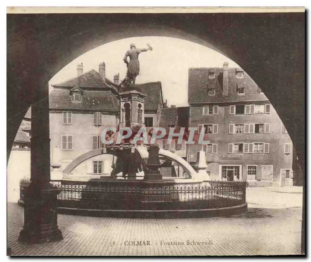 Colmar - Fontaine Schwendi — uitzicht onder een boog, uitgever A. Schäfer, n° 58 - Voorkant