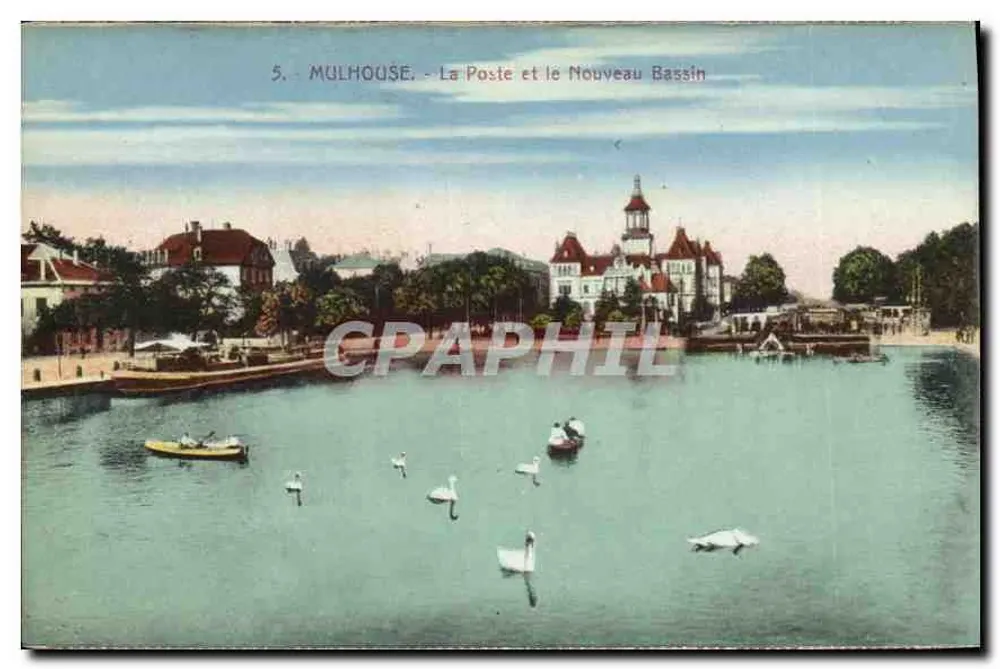 Mulhouse — Die Post und der Neue Bassin — Verlag CH. Berberet, Straßburg - Vorderseite