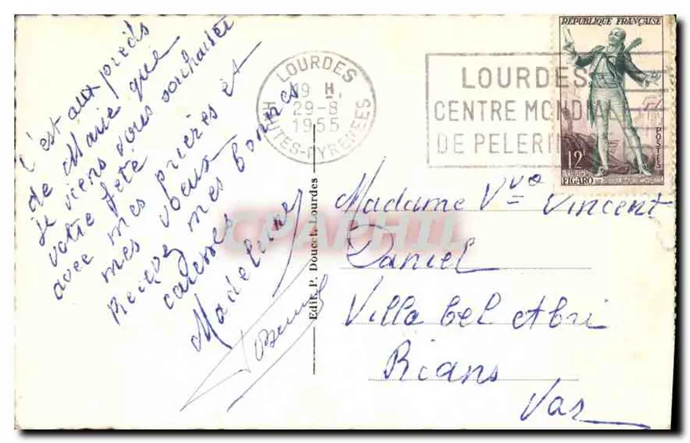 Lourdes — Souvenir de Sᵗ Bernadette Soubirous — éditeur P. Doucet Lourdes, n°7 - Verso