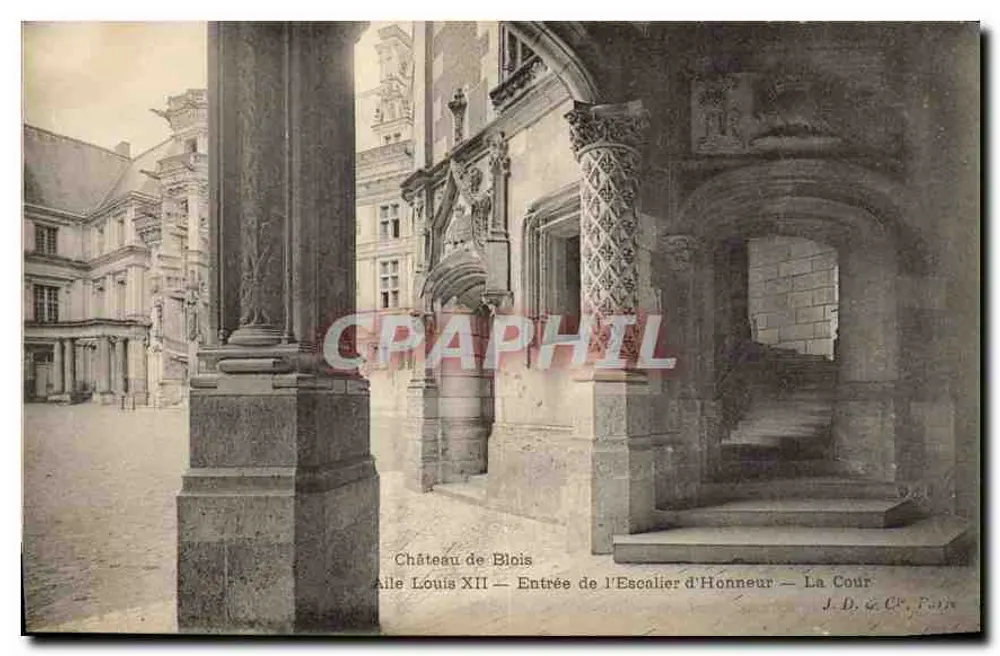 Schloss Blois — Flügel Louis XII — Eingang zur Ehren-Treppe — Der Hof — J. D. & Cie, Paris - Vorderseite