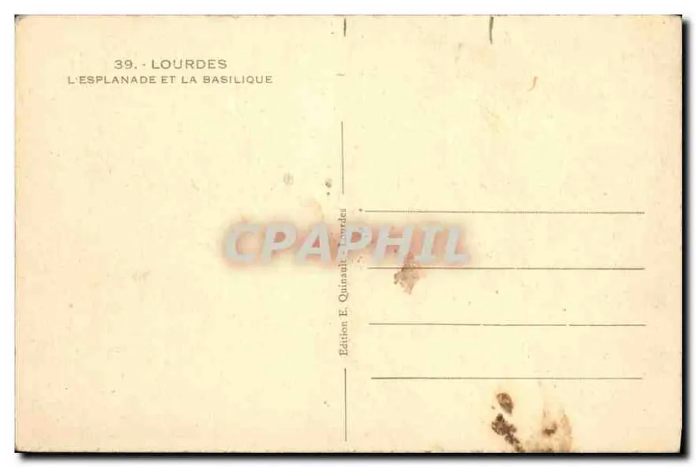 Lourdes — A Esplanada e a Basílica — Edição E. Quinault, Lourdes - Verso