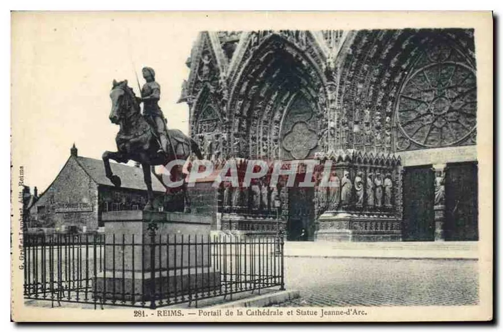 Reims — Portal der Kathedrale und Statue der Jeanne d'Arc — G. Gratten Lambaert, Nr. 281 - Vorderseite