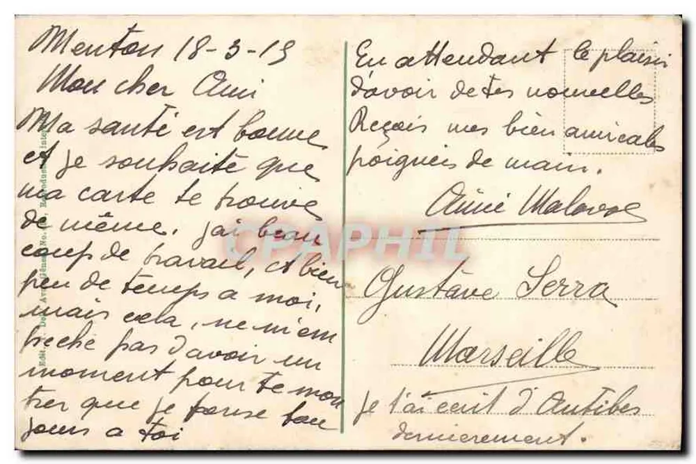 Menton Garavan - Estrada para a Fronteira Italiana — editor não visível - Verso