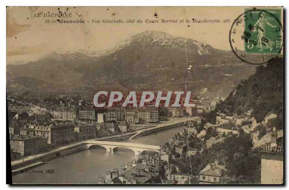 Grenoble — Allgemeiner Blick, Seite des Cours Berriat und des Moncherolette, Höhe 1006 — Verlag F. Paris - Vorderseite