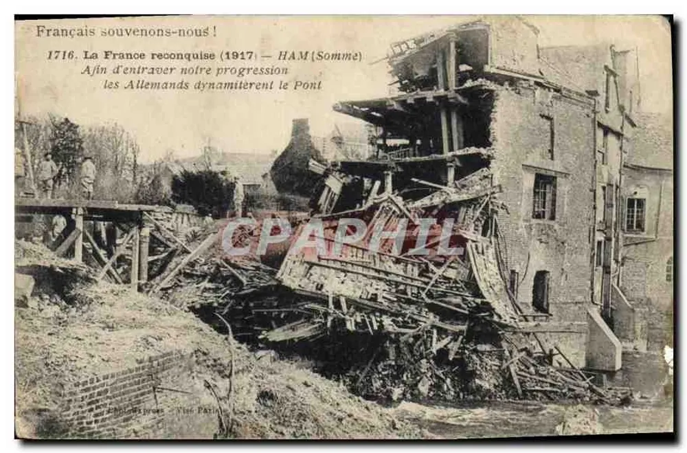 Ham (Somme) — Brücke zerstört von den Deutschen 1917 — Phototype Budinides, Paris - Vorderseite