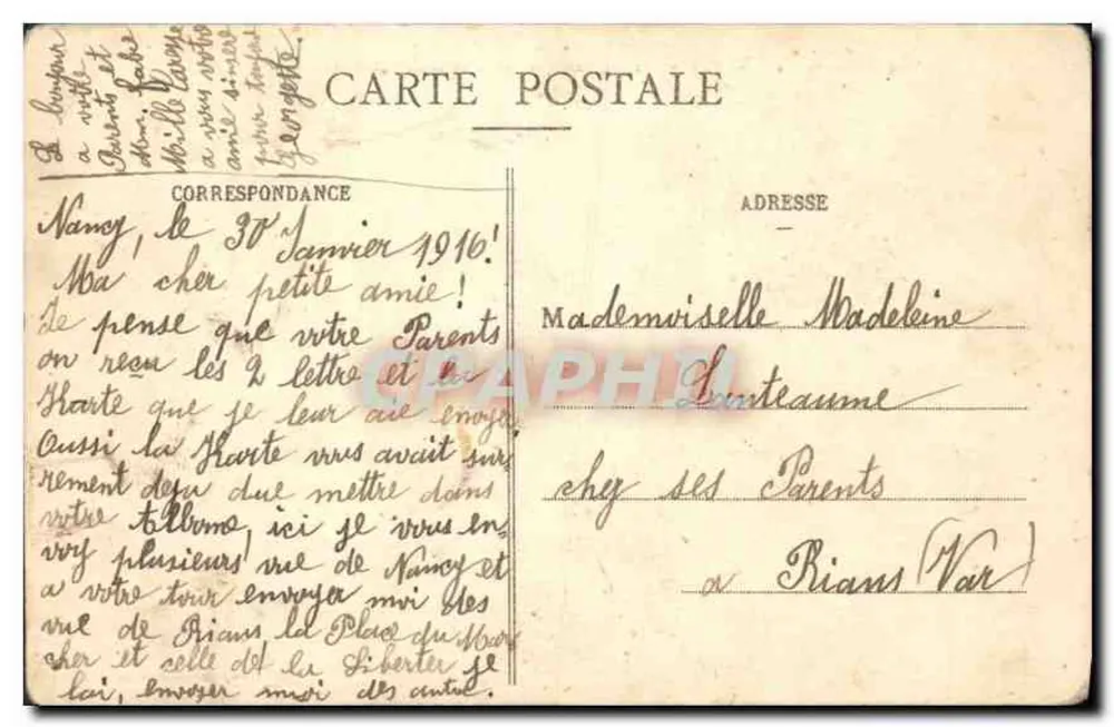 NANCY - Panoramablick auf die Place de la Carrière — Verleger: Imprimerie de Nancy, Nr. 24 - Rückseite