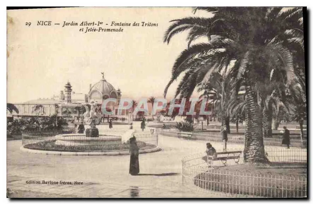 Nice — Jardin Albert-1er — Fontaine des Tritons und Jetée-Promenade — Ausgabe Baylone frères, Nice - Vorderseite