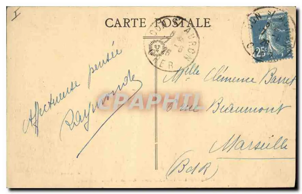 Bourges — Die Kathedrale — Oben an der Zentralpforte — J. M., Händler - Rückseite