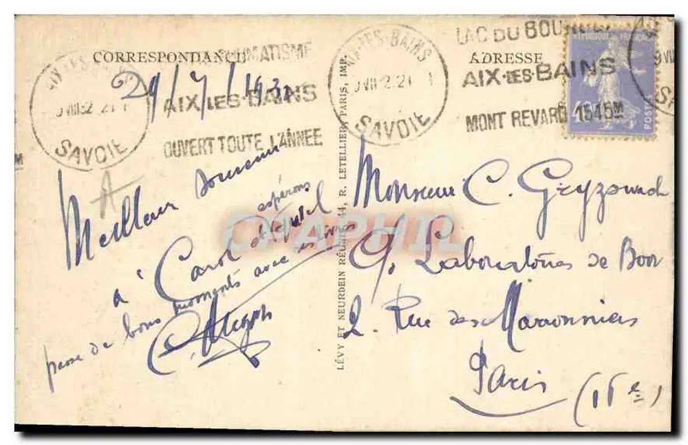 Aix-les-Bains — Grand Hôtel Bernascon — LL, n°164 - Verso