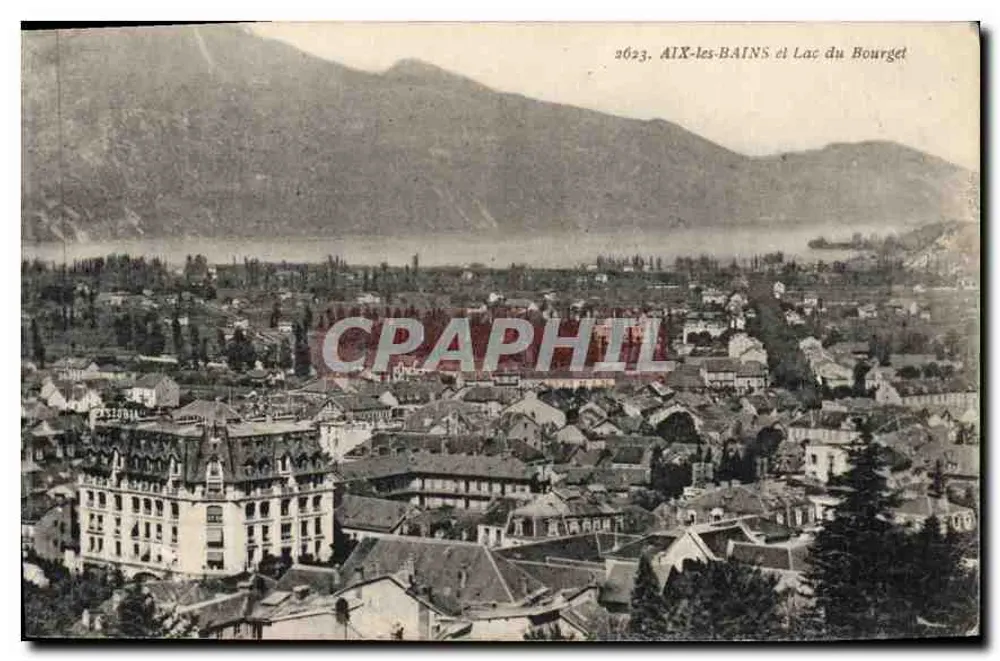 Aix-les-Bains e Lago do Bourget — vista aérea — editor A. Boutangy, n° 2623 - Frente