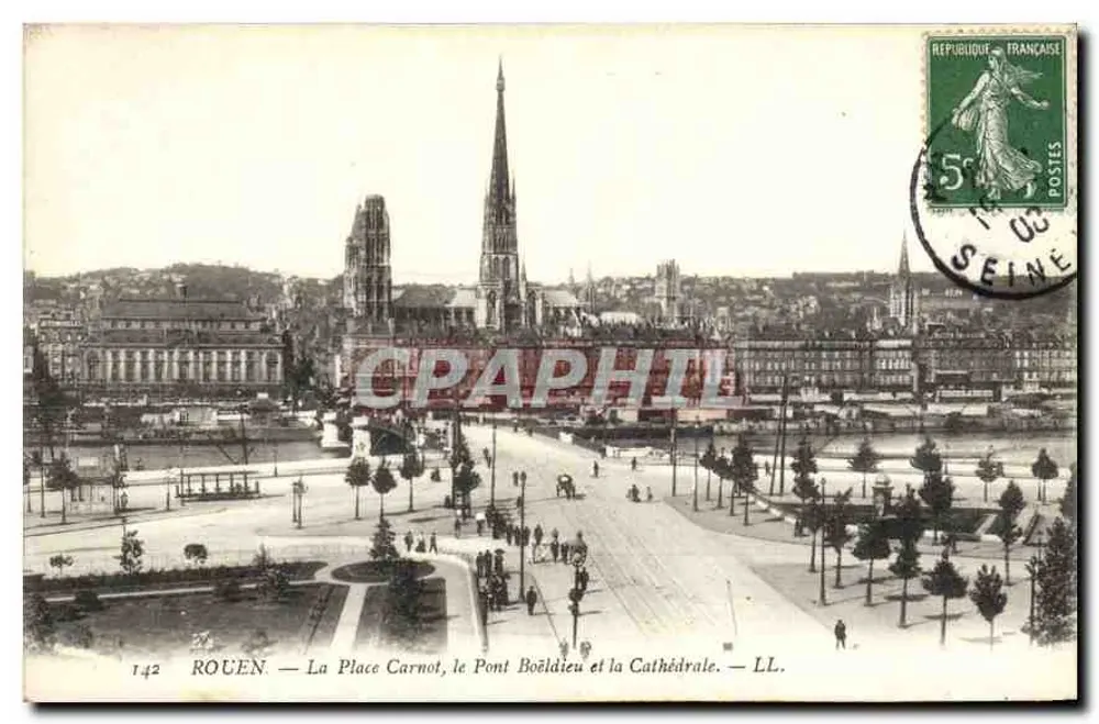Rouen — Place Carnot, Pont Boëldieu und Kathedrale — LL. n°142 - Vorderseite