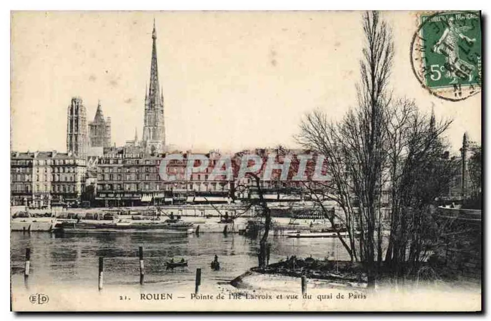 Rouen — Spitze der Insel Éceroix und Blick vom Quai de Paris — Verlag ELD, Nr. 21 - Vorderseite