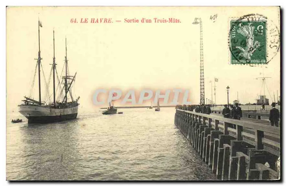 Le Havre — Saída de um Três-Mastros — Editor: C. L. Baudry, n° 64 - Frente