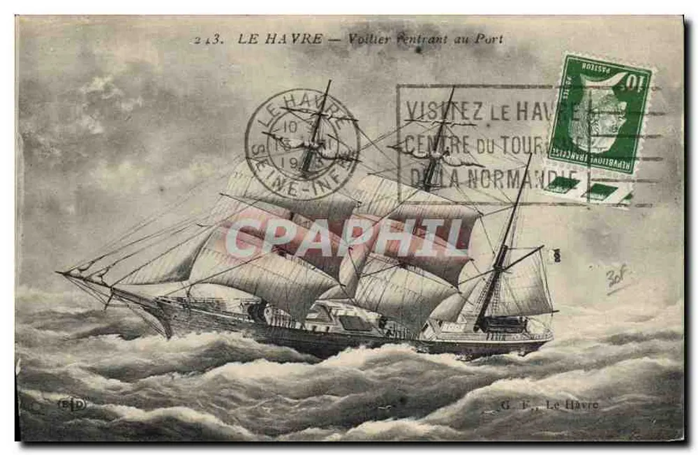 Le Havre — Segelboot, das in den Hafen einläuft — G. F., Le Havre - Vorderseite