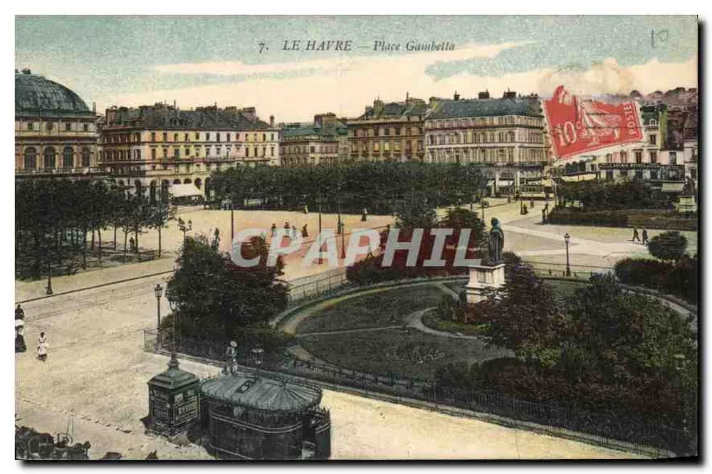 Le Havre — Place Gambetta — Bilhete postal antigo n°7 - Frente