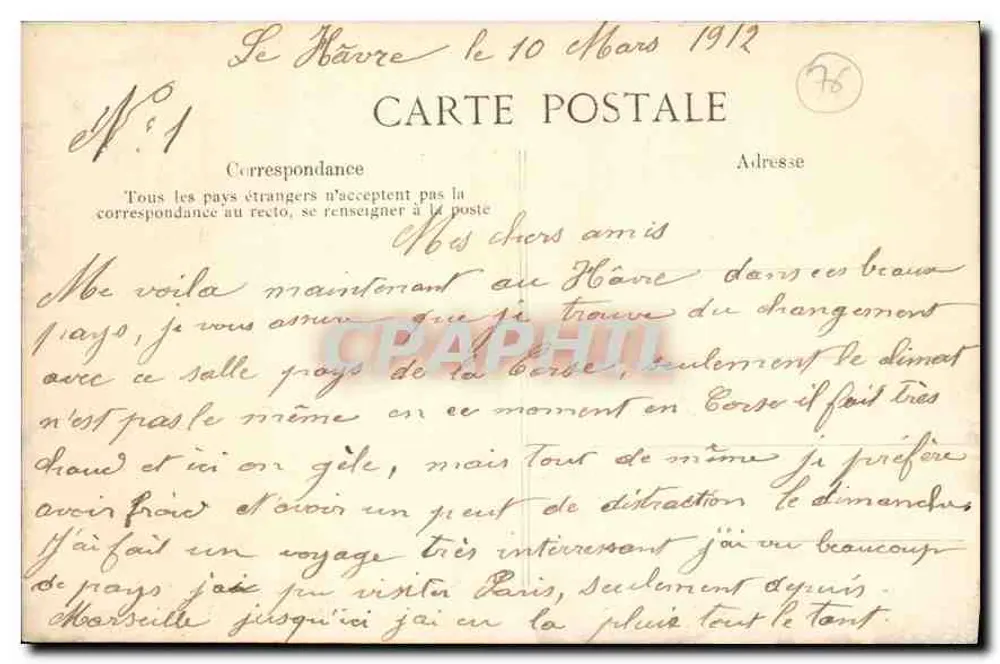Le Havre — Place Gambetta — Bilhete postal antigo n°7 - Verso