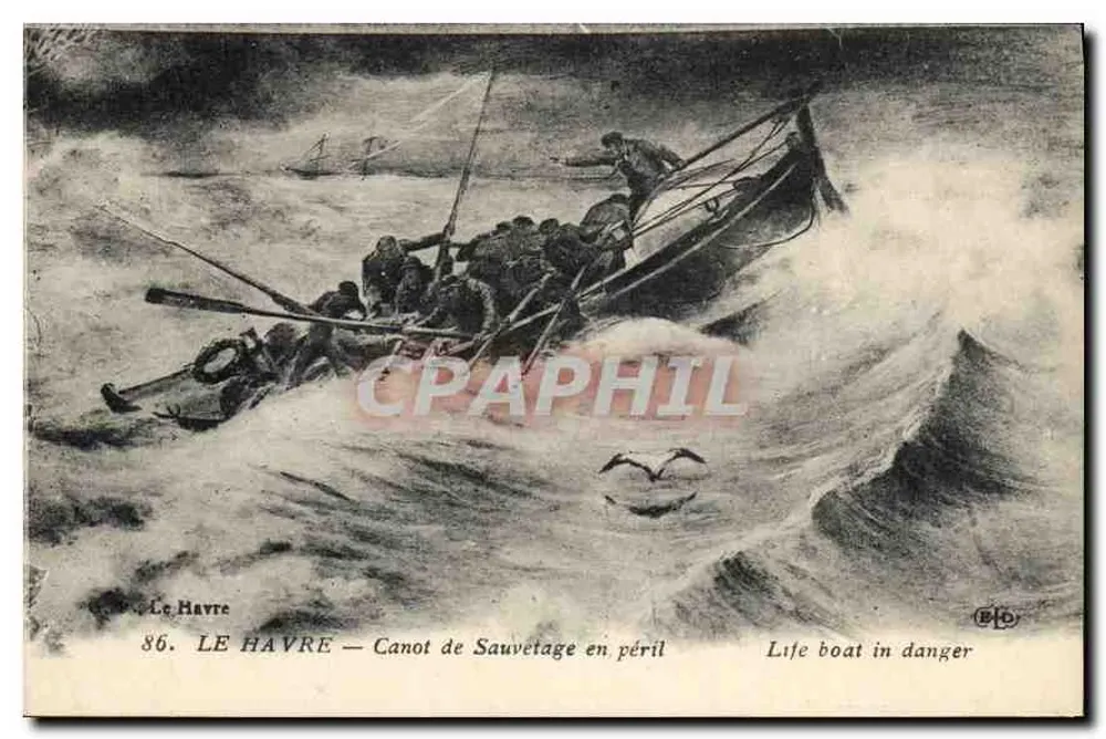 Le Havre — Canot de Sauvetage en péril — Éditeur BLO, n°86 - Recto
