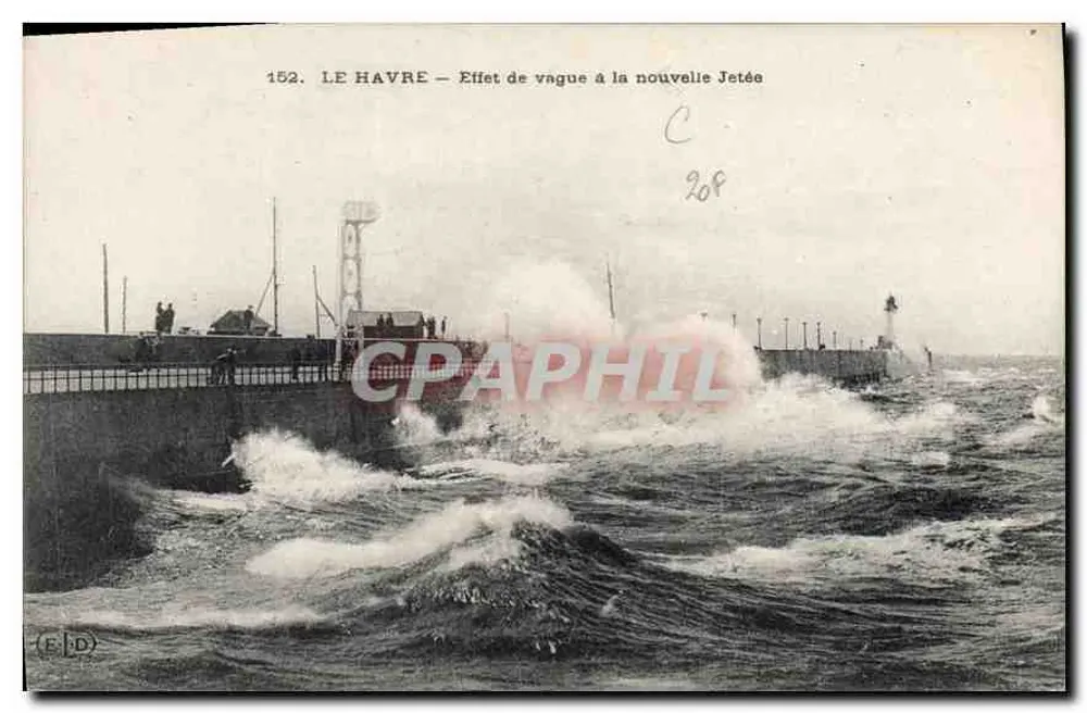 Le Havre — Effekt von Wellen an der neuen Mole — Verlag E. D. n° 152 - Vorderseite
