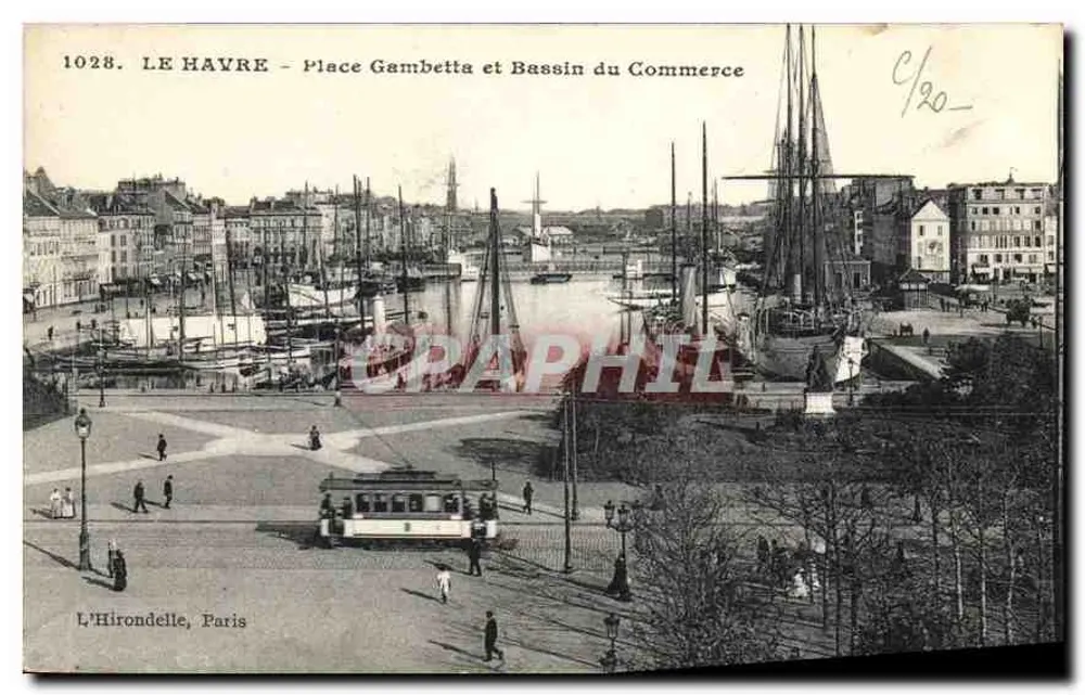 Le Havre - Place Gambetta et Bassin du Commerce — L'Hirondelle, Paris, n°1028 - Recto