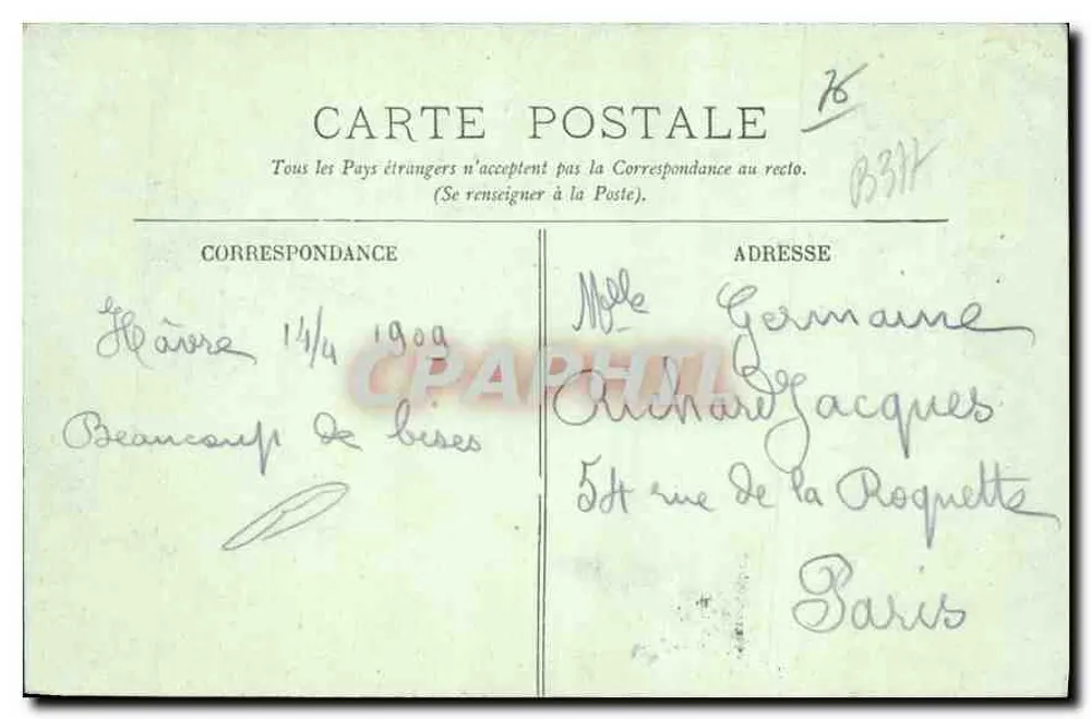 Havre — Lembrete do Havre — LL - Verso