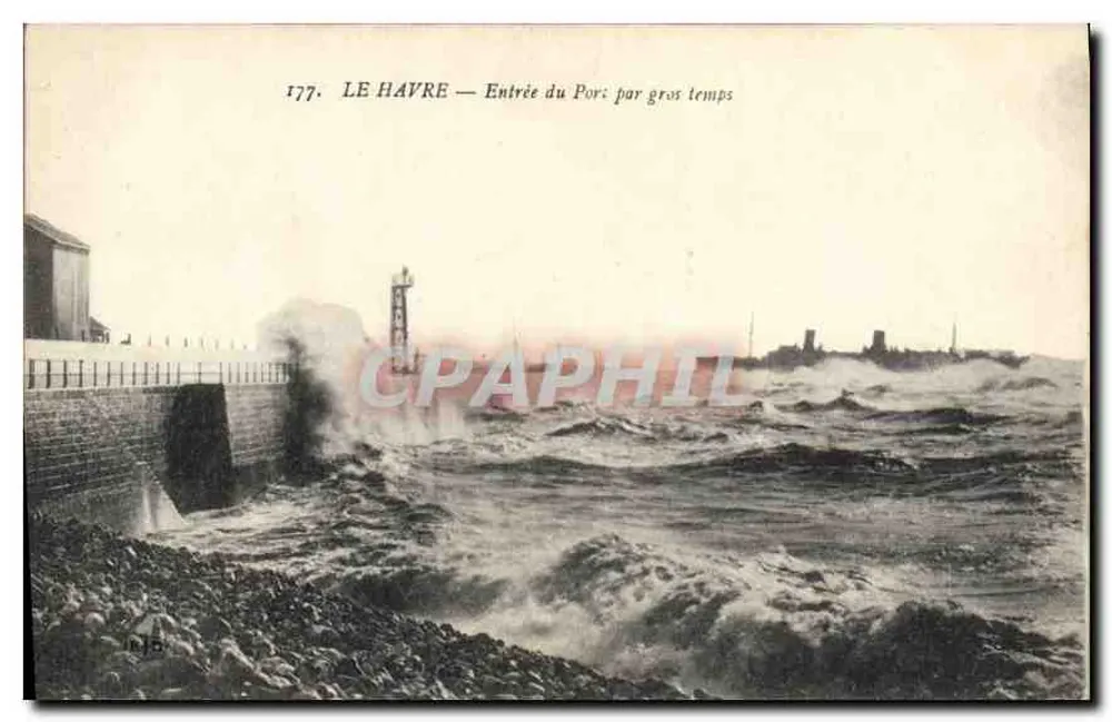 Le Havre — Ansicht der Hafenöffnung bei stürmischem Wetter — Craphil, Nr. 177 - Vorderseite
