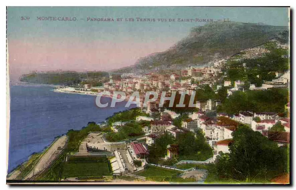 Monte-Carlo — Panorama und die Tennis von Saint-Roman — LL - Vorderseite
