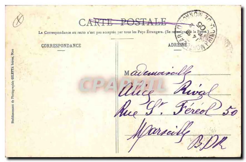 Monaco — Palais du Prince — Édition Giletta, n°828 - Verso