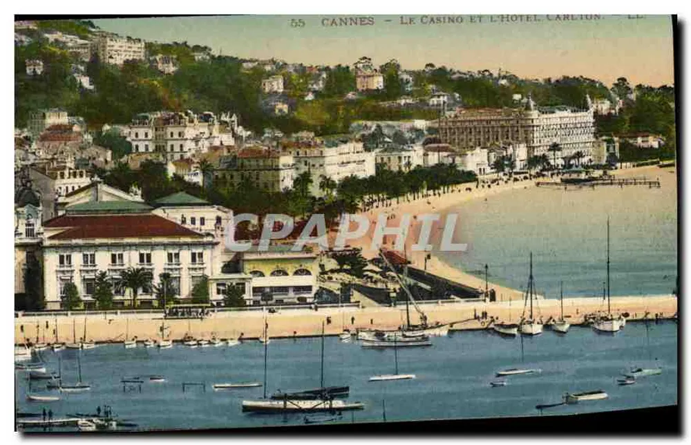 Cannes — Le Casino et l'Hôtel Carlton — Éditeur : Lévy et Neubrlin, Paris, n° 55 - Recto