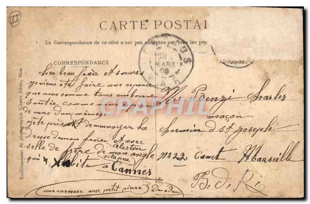CANNES — Der Cours und das Casino, vom Mont Chevalier aus gesehen — Verlag GILLET FRÈRES, NICE, Nr. 415 - Rückseite