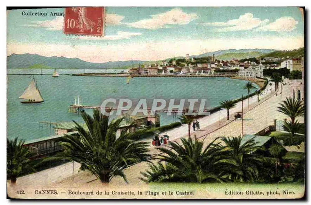 CANNES — Boulevard de la Croisette, die Strände und das Casino — Edition Giletta, Foto, Nice. - Vorderseite