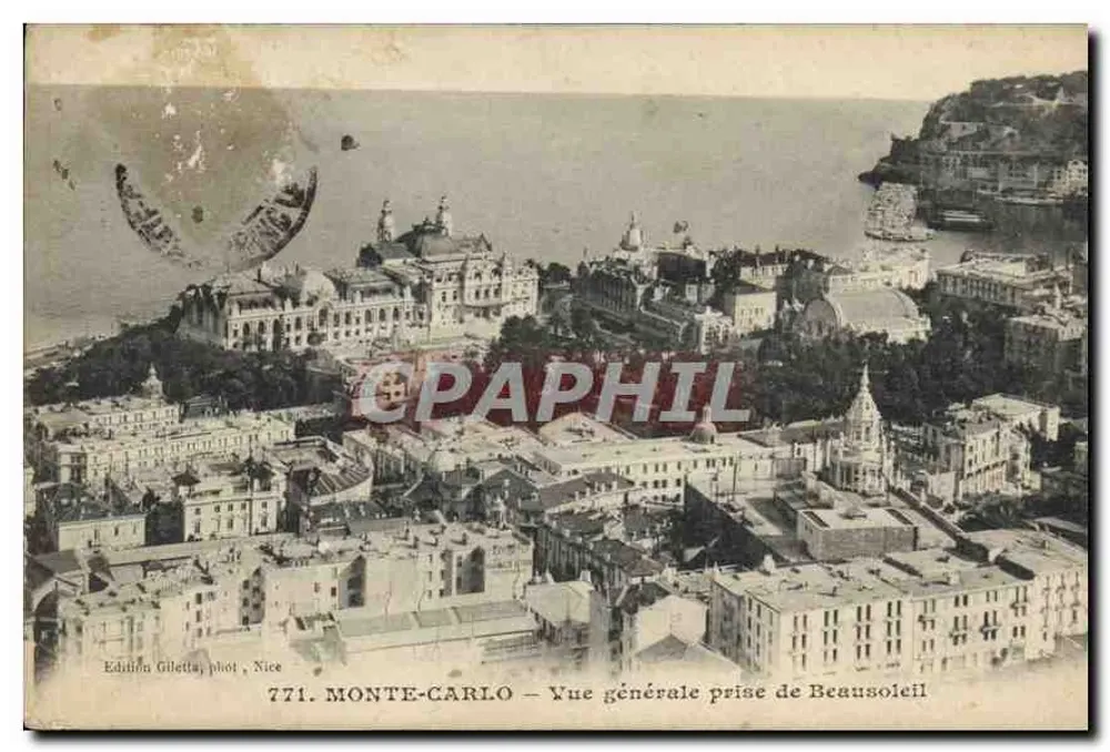 MONTE-CARLO — Vue générale prise de Beausoleil — Édition Gilletta, phot. Nice, n° 771 - Recto