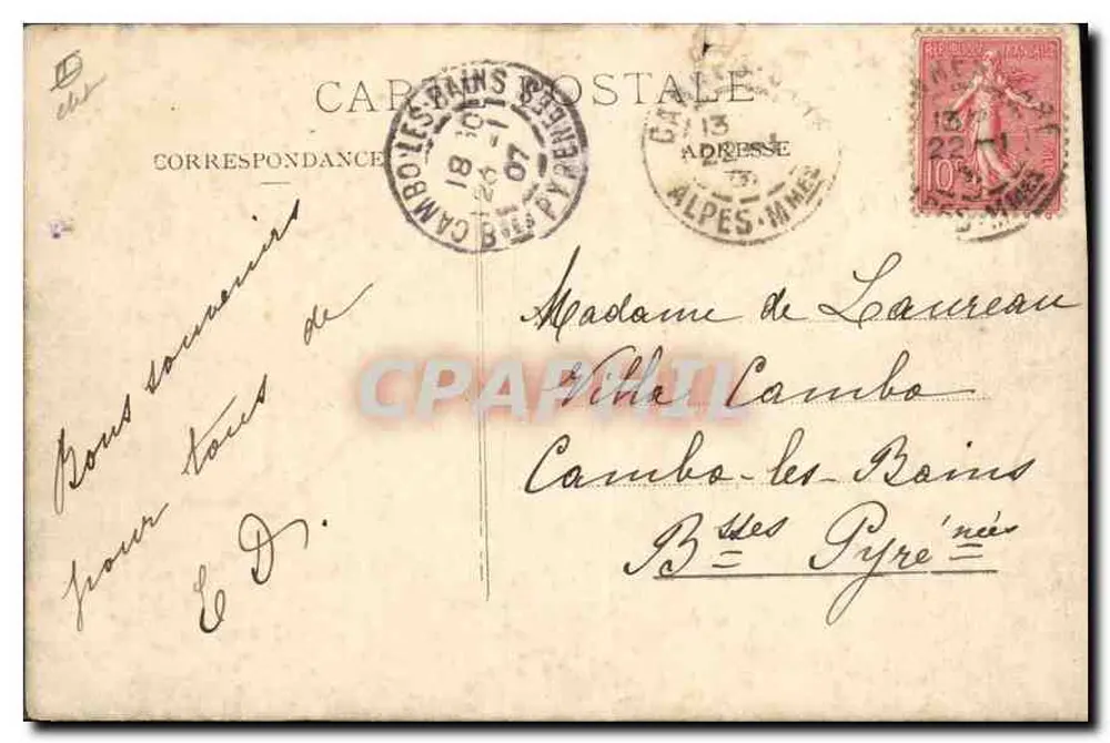 Aussicht vom Observatorium der Californien — Cannes — Verlag: La Journée, 1907 - Rückseite
