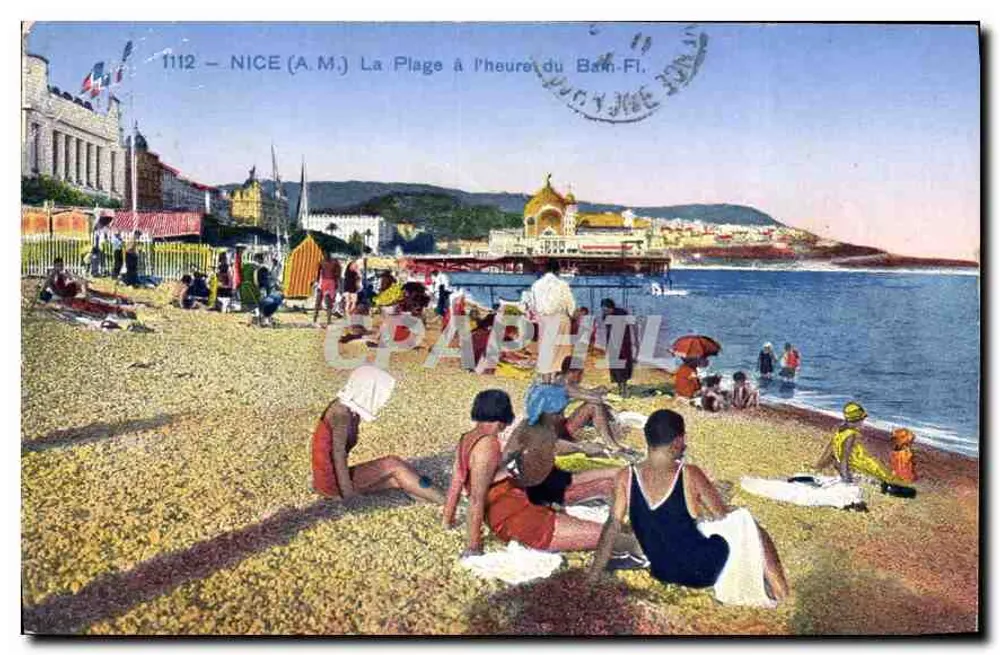 Nice (A.M.) — La Plage à l'heure du Bain-Fi. — Impr. A.M. n°1112 - Voorkant
