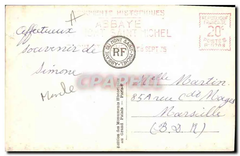 Abbaye du Mont Saint-Michel — Vue générale face est — édition des Monuments Historiques - Verso