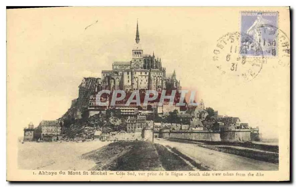 Abbaye du Mont Saint-Michel — Südküste, Aufnahme von der Digue — Verlag Monuments Historiques, Paris - Vorderseite