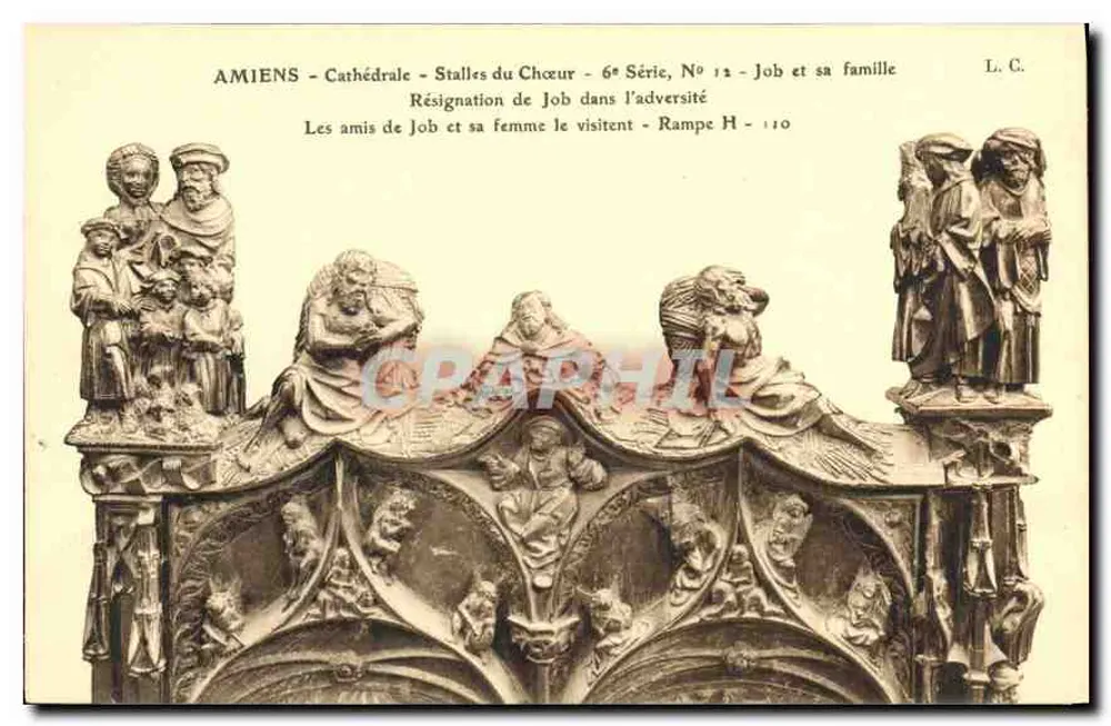 Amiens - Catedral - Stalles do Coro - 6ª Série, N° 12 - Jó e sua família - Frente